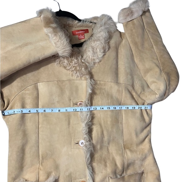 Sundance Suede Shearling Coat Beige Bohemian Button Front Size XL - Picture 14 of 14
